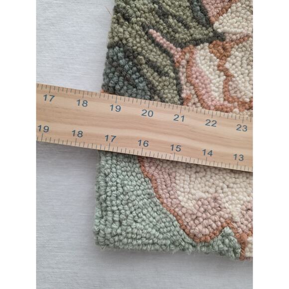 Grandin Road Floral Hooked Wool Throw Pillow Cover Zipper Velvet Flower 17" - Picture 5 of 7